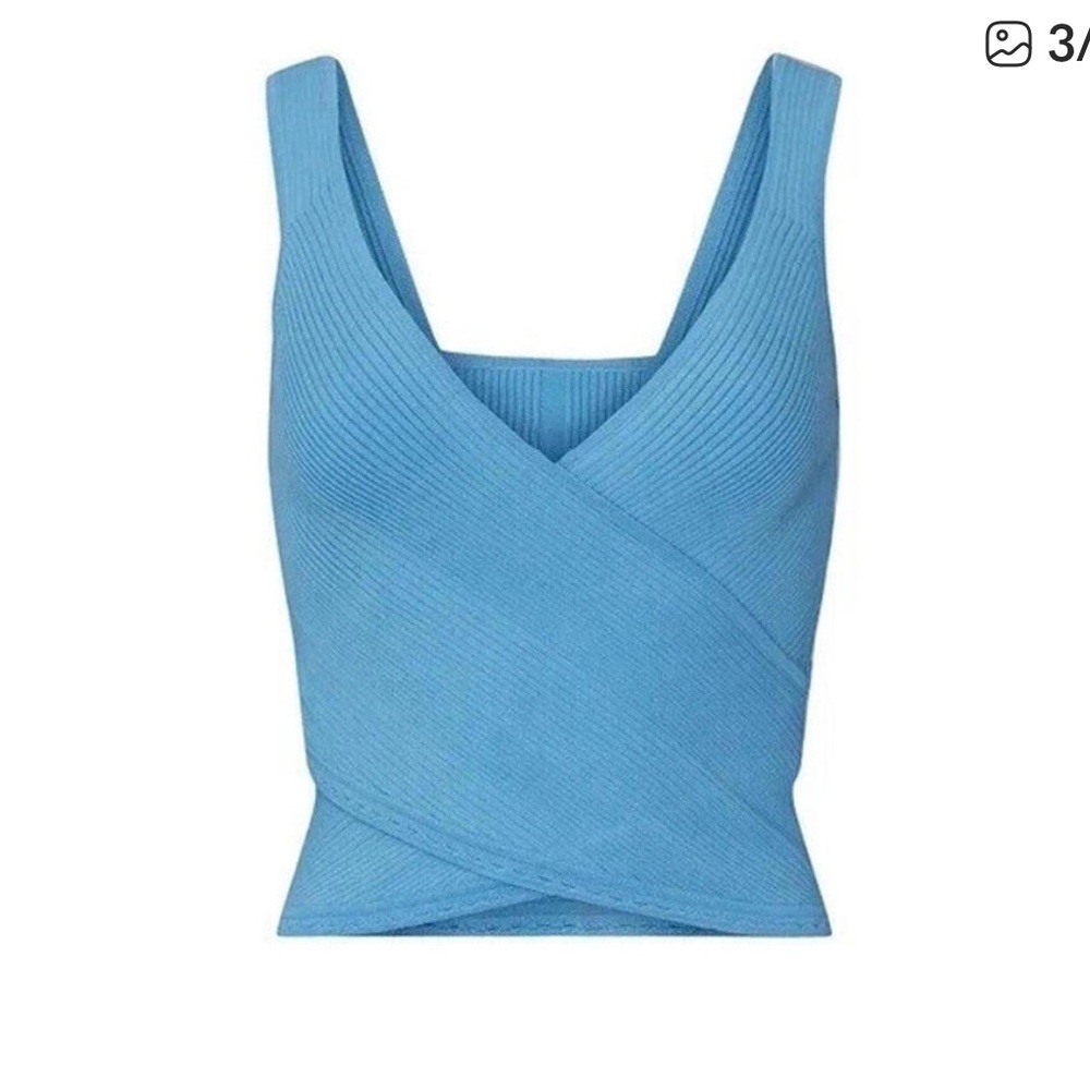 Jonathan Simkhai Blue Ribbed Wrap Crop Top